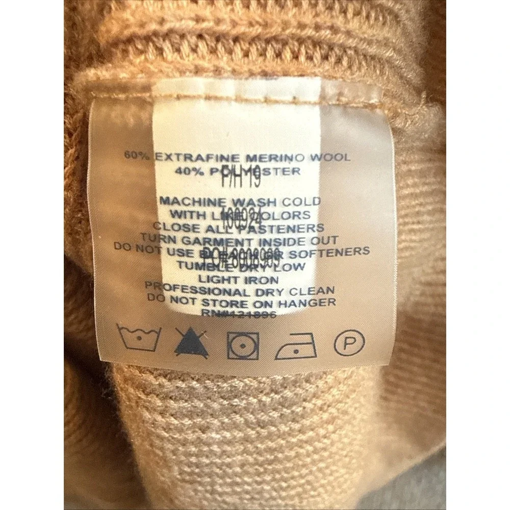 TITLE NINE | Extra Fine Merino Wool Blend Contrast Details Sweater Tan Sz Large